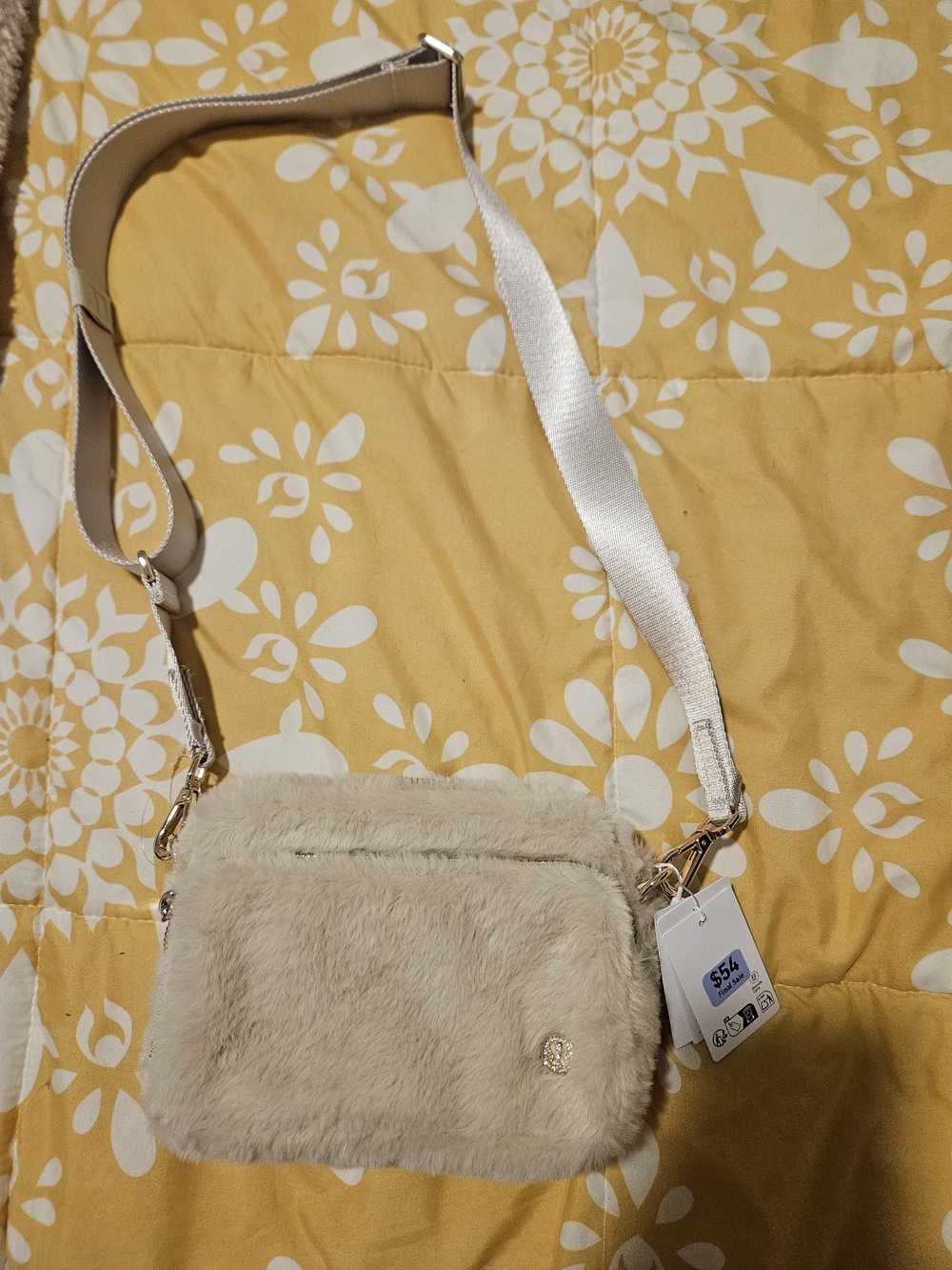NWT lululemon athletica Cream Faux-Fur Crossbody with Adjustable Strap